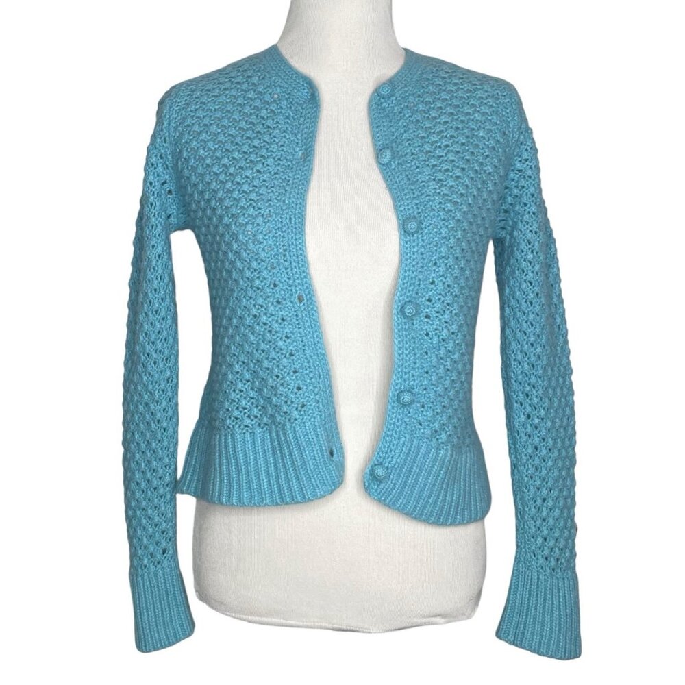 L.L.Bean Cardigan Size Small Popcorn Basket Knit Wool Nylon Angora Blend Womens
